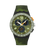 Camouflage-Chronographenarmbanduhr mit grünem Silikonband, orangefarbenen Akzenten und Chronodrehscheiben