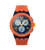 Swatch Herren-Armbanduhr mit Chronograph, dunkelblaues Zifferblatt und orangefarbenes Band