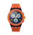 Swatch Herren-Armbanduhr mit Chronograph, orangefarbenes Band und dunkelblaues Zifferblatt