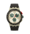 Swatch-Chronographen-Uhr mit schwarzem Kunststoffarmband, grünem Zifferblatt und roten Akzenten