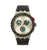 Swatch-Chronographen-Uhr mit schwarzem Kunststoffarmband, grünem Zifferblatt und roten Akzenten