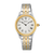Damenarmbanduhr Seiko mit zweifarbigem Edelstahlband, cremefarbenem Zifferblatt und römischen Zahlen