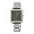 Seiko Damenarmbanduhr mit rechteckigem Gehäuse, Metallband und grünem Zifferblatt