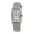 Seiko Damenuhr mit eckigem Edelstahlgehäuse, grauem Lederband und weißem Zifferblatt