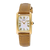 Damenarmbanduhr mit eckigem Gehäuse, weißem Zifferblatt, römischen Zahlen und braunem Lederband