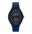 Herrenarmbanduhr frontal: schwarzes Gehäuse, blaues Zifferblatt, blaues Silikonarmband