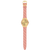 Damenuhr mit rosafarbenem Lederarmband, Dornschließe und rundem goldfarbenem Gehäuse