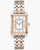 Bulova Damenarmbanduhr mit bicolor Edelstahlband und rechteckigem weißem Zifferblatt