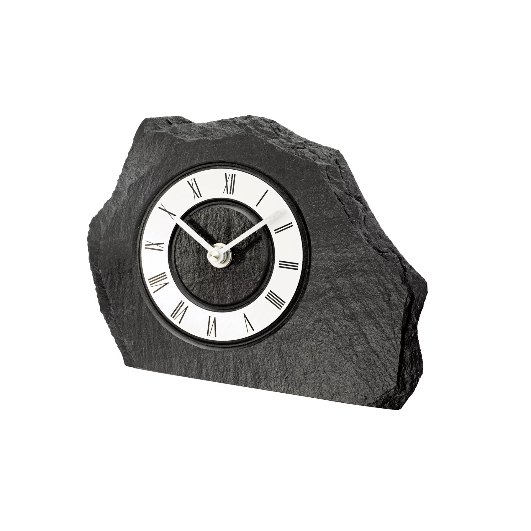 Horloge de table en ardoise naturelle avec cadran noir et chiffres romains