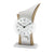 Horloge de table avec cadran blanc, façade en verre et support en bois courbé