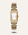 Goldfarbene Damen-Armbanduhr mit rechteckigem Ziffernblatt und römischen Ziffern, Metallband