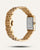 Rechteckige Damen-Armbanduhr mit goldfarbenem Metallarmband und geschlossenem Armband