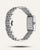 Armbanduhr von hinten: silbernes Metallgliederarmband, schmaler rechteckiger Rücken