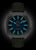 Montre homme avec cadran bleu et index lumineux verts, bracelet en cuir foncé