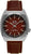 Montre homme avec bracelet en cuir marron, boîtier argenté et cadran rouge