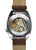 Montre homme avec mouvement visible au dos du boîtier et bracelet en cuir marron