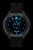 Montre homme avec cadran bleu lumineux, bracelet en cuir noir et boîtier en acier inoxydable