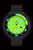 Montre homme avec boîtier noir et cadran vert lumineux, lunette de plongée