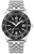 Montre homme avec cadran noir, bracelet en acier inoxydable argenté et lunette tournante de plongée