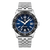 Montre pour femme avec cadran bleu, index luminescents, guichet date et bracelet en acier inoxydable