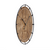 Vue de côté d'une horloge murale avec cadran en bois et cadre en métal noir