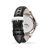 Thomas Sabo Herrenuhr: silbernes Gehäuse, schwarzes Lederarmband, Seitenansicht.