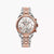 Bicolor Chronograph-Armbanduhr mit silbernem und roséfarbenem Metallband, rundem Zifferblatt
