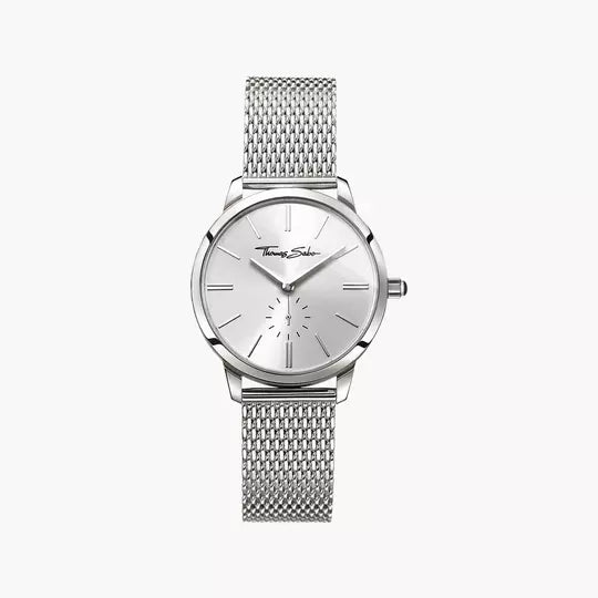 Thomas Sabo Damenarmbanduhr, silbernes Milanaise-Armband, rundes Zifferblatt