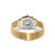 Uhr mit goldfarbenem Milanaiseband und rundem Gehäuse, silbernes Bodenemblem