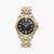 Bicolor Damenarmbanduhr mit schwarzem Zifferblatt, Zirkonia-Index und Metallarmband