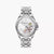 Damenarmbanduhr silberfarben mit weißem Ziffernblatt, Blumenmotiv, Zirkonia, Edelstahlband