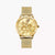 Damenuhr mit goldfarbenem Milanaise-Armband und rundem Zifferblatt mit Schlangendetail