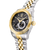 Herrenarmbanduhr mit silbernem und goldfarbenem Edelstahlband, rundes schwarzes Zifferblatt