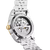 Rückseite der Armbanduhr Thomas Sabo mit sichtbarem Automatikwerk und Edelstahlgliederband
