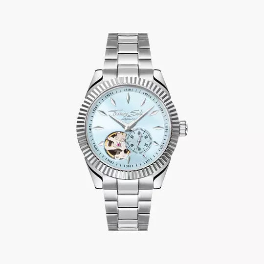 Thomas Sabo Armbanduhr mit eisblauem Zifferblatt und Edelstahlarmband, Automatik