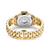 Rückansicht goldfarbene Damenuhr mit Metallarmband und Thomas Sabo Gravur