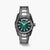 Herren-Armbanduhr mit dunklem Zifferblatt, silbernem Metallband und erhabenem Design