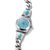 Damenarmbanduhr mit türkisfarbenem Zifferblatt und silbernem Gliederarmband