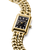 Damenarmbanduhr mit rechteckigem Gehäuse, schwarzem Zifferblatt und Zirkonia-Details