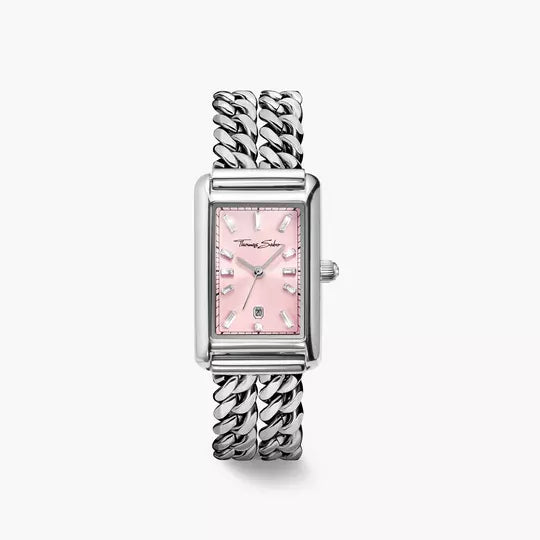 Thomas Sabo Damenuhr mit rosa Ziffernblatt und Edelstahlgliederarmband