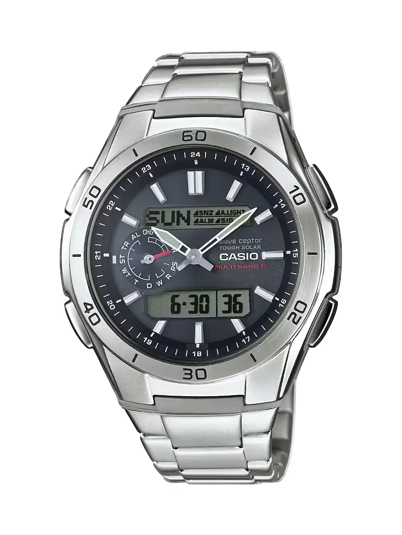 Montre Casio pour homme avec bracelet en métal argenté, cadran noir et date