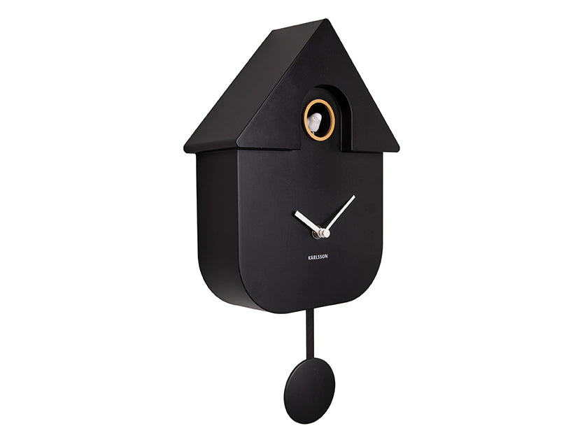Horloge murale Karlsson coucou noire en forme de maison avec aiguilles et balancier