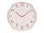 Horloge murale ronde avec cadran clair et grain de bois fin, chiffres orange