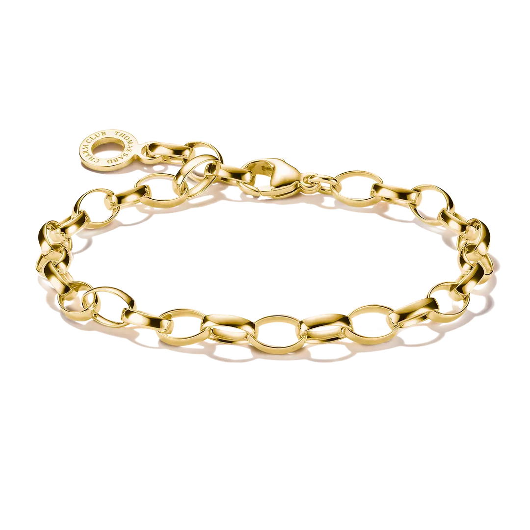 Bracelet à breloques en chaîne à maillons plaquée or jaune avec pendentif rond