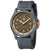 Montre de sport avec cadran beige, boîtier noir et bracelet large en caoutchouc
