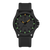 Montre homme avec boîtier noir, index lumineux vert foncé et bracelet en caoutchouc noir