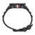 Vorderansicht von oben: Herrenarmbanduhr mit schwarzem Gehäuse, orangefarbener Krone