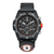 Bracelet de montre pour homme avec boîtier noir et bracelet en cuir, cadran noir, accents orange
