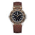 Luminox Herrenarmbanduhr mit braunem Lederarmband, schwarzem Zifferblatt und Gold-Lünette