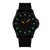 Montre homme avec cadran noir, index luminescents verts et bracelet noir